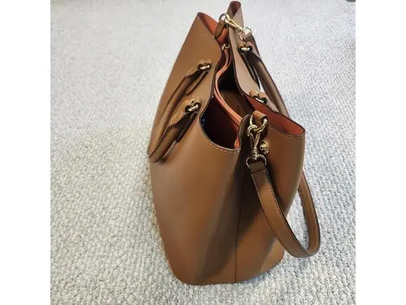 Lauren Ralph Lauren Dryden Marcy Satchel Brown Leather Women's Large - Picture 4 of 12